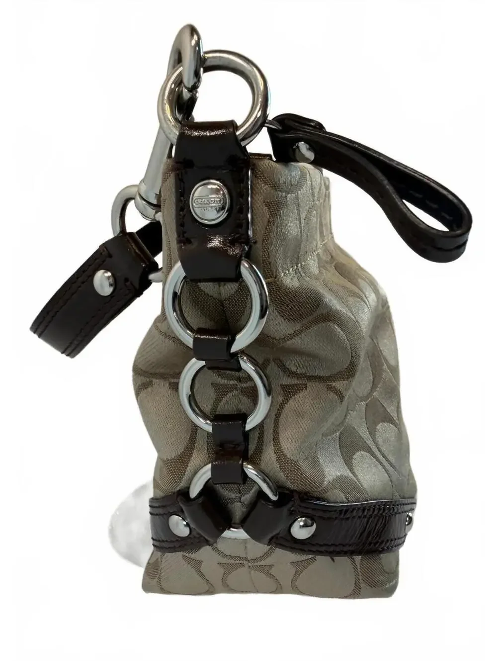 Coach | Signature Jacquard Patent Leather Shoulder Bag | Brown Tan